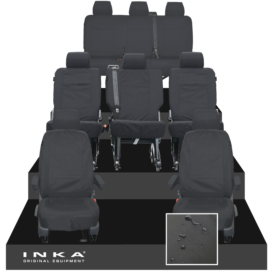 VW Transporter Shuttle T6.1, T6 8 Seater Tailored Waterproof Seat Covers Black MY-15-23