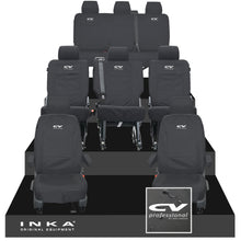 Load image into Gallery viewer, VW Transporter Shuttle T6.1, T6 8 Seater Tailored Waterproof Seat Covers Black MY 15-23
