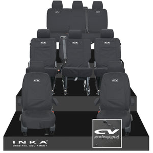 VW Transporter Shuttle T6.1, T6 8 Seater Tailored Waterproof Seat Covers Black MY 15-23