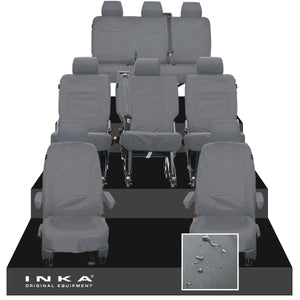 VW Transporter Shuttle T6.1, T6 8 Seater Tailored Waterproof Seat Covers Grey MY-15-23
