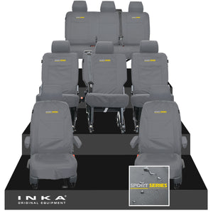 VW Transporter Shuttle T6.1, T6 8 Seater Tailored Waterproof Seat Covers Grey MY 15-23