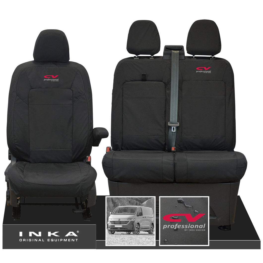 New VW Transporter T7 Panel Van INKA Front Set Tailored Waterproof Seat Covers Black MY25 Onwards
