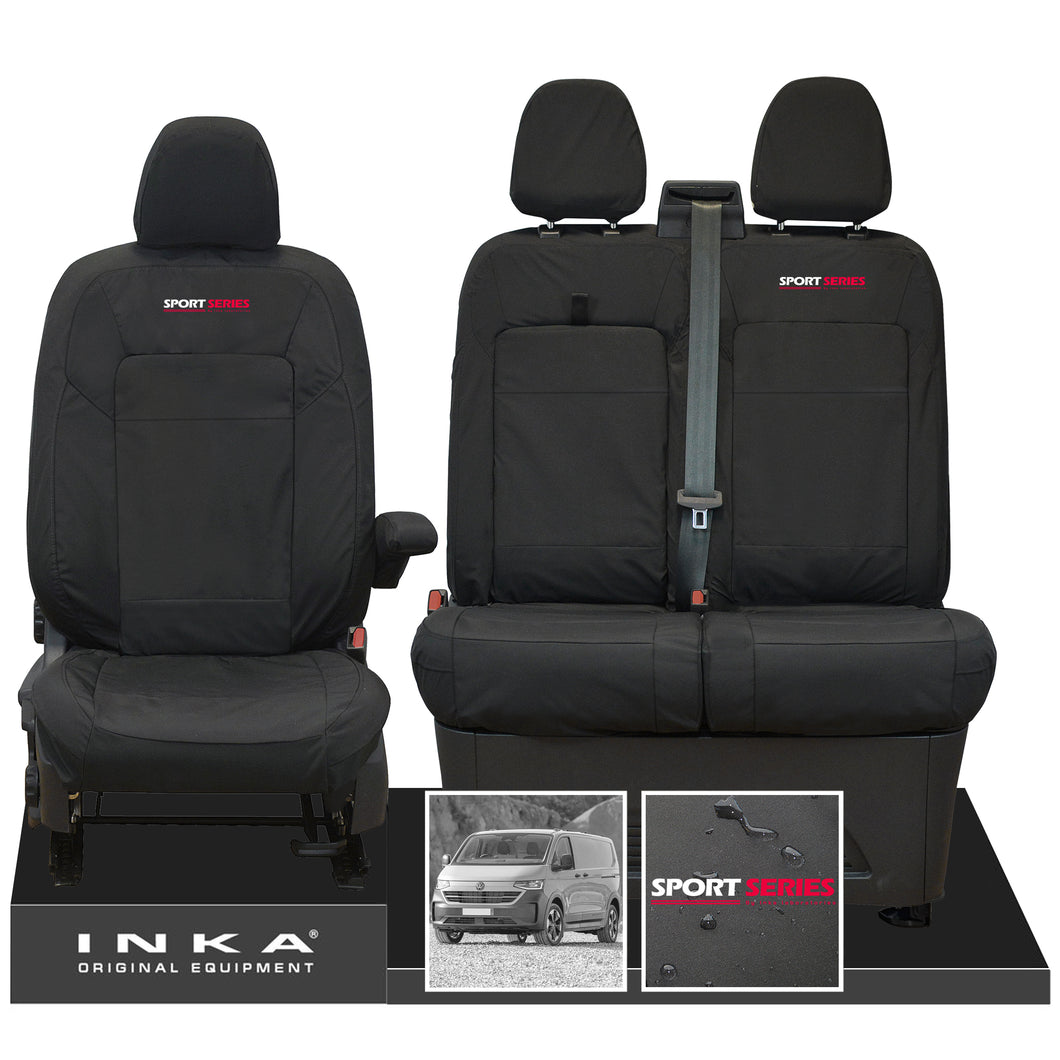 New VW Transporter T7 Panel Van INKA Front Set Tailored Waterproof Seat Covers Black MY25 Onwards