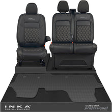 Load image into Gallery viewer, All New Ford Transit Custom Front 1+2 Bentley Diamond Quilt Leatherette Tailored Seat Covers &amp; Tailored Rubber Mat Black MY-2024 (Choice of 7 Colours) - Custom Professional Embroidery
