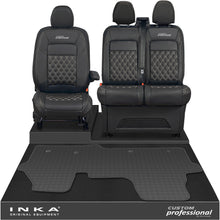 Load image into Gallery viewer, All New Ford Transit Custom Front 1+2 Bentley Diamond Quilt Leatherette Tailored Seat Covers &amp; Tailored Rubber Mat Black MY-2024 (Choice of 7 Colours) - Custom Professional Embroidery
