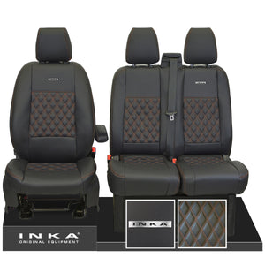 Ford Transit Custom INKA Steel Badge Front 1+2 Bentley Diamond Quilt Tailored Seat Covers Black MY-12-23 (Choice of 7 Colours) Looks & Feels Like Leather Trimmed Seats
