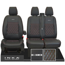 Load image into Gallery viewer, Ford Transit Custom INKA Steel Badge Front 1+2 Bentley Diamond Quilt Tailored Seat Covers Black MY-12-23 (Choice of 7 Colours) Looks &amp; Feels Like Leather Trimmed Seats
