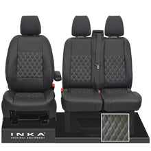 Load image into Gallery viewer, Ford Transit Custom INKA Bentley Diamond Quilt Front 1+2 Tailored Seat Covers Black MY-12-23 (Choice of 7 Colours) Looks &amp; Feels Like Leather Trimmed Seats
