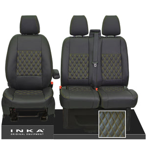 Ford Transit Custom INKA Bentley Diamond Quilt Front 1+2 Tailored Seat Covers Black MY-12-23 (Choice of 7 Colours) Looks & Feels Like Leather Trimmed Seats