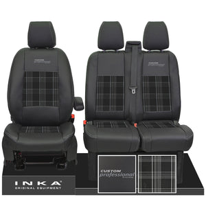 Ford Transit Custom MK1 Custom Professional Front 1+2 INKA Tartan Tailored Seat Covers Black MY-12-23 (Choice of 7 Colours)