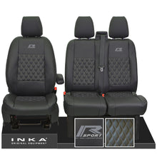 Load image into Gallery viewer, Ford Transit Custom INKA R-SPORT Bentley Diamond Quilt Front 1+2 Tailored Seat Covers Black MY-12-23 (Choice of 7 Colours) Looks &amp; Feels Like Leather Trimmed Seats
