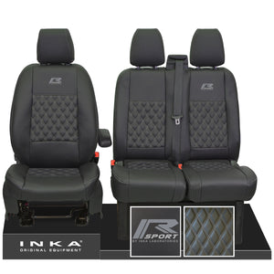 Ford Transit Custom INKA R-SPORT Bentley Diamond Quilt Front 1+2 Tailored Seat Covers Black MY-12-23 (Choice of 7 Colours) Looks & Feels Like Leather Trimmed Seats