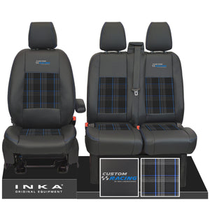 Ford Transit Custom MK1 Custom Racing Front 1+2 INKA Tartan Tailored Seat Covers Black MY-12-23 (Choice of 7 Colours)