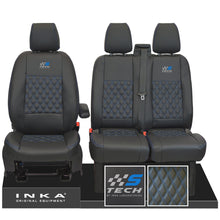 Load image into Gallery viewer, Ford Transit Custom INKA S-Tech Bentley Diamond Quilt Front 1+2 Tailored Seat Covers Black MY-12-23 (Choice of 7 Colours) Looks &amp; Feels Like Leather Trimmed Seats
