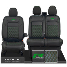 Load image into Gallery viewer, All New Ford Transit Custom MK2 R-SPORT Front 1+2 INKA Bentley Leatherette Tailored Seat Covers Black MY-2024 (Choice of 7 Colours)
