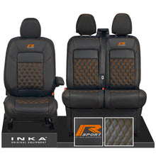 Load image into Gallery viewer, All New Ford Transit Custom MK2 R-SPORT Front 1+2 INKA Bentley Leatherette Tailored Seat Covers Black MY-2024 (Choice of 7 Colours)
