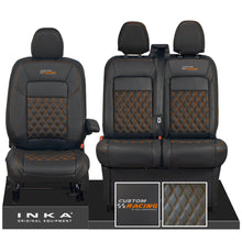 Load image into Gallery viewer, All New Ford Transit Custom MK2 CUSTOM RACING Front 1+2 INKA Bentley Leatherette Tailored Seat Covers Black MY-2024 (Choice of 7 Colours)
