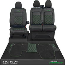 Load image into Gallery viewer, All New Ford Transit Custom Front 1+2 Bentley Leatherette Tailored Seat Covers &amp; Matching Tailored Floor Mat Black MY-2024&gt; (7 Colours)
