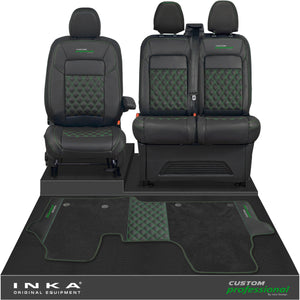 All New Ford Transit Custom Front 1+2 Bentley Leatherette Tailored Seat Covers & Matching Tailored Floor Mat Black MY-2024> (7 Colours)