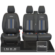 Load image into Gallery viewer, Ford Transit Custom Front 1+2 INKA Icon Striped Leatherette Tailored Seat Covers Black MY-12-24

