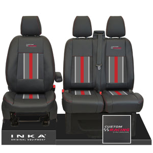 Ford Transit Custom Front 1+2 INKA Icon Striped Leatherette Tailored Seat Covers Black MY-12-24