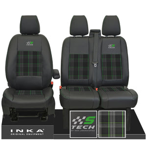 Inka Custom S-Tech Front 1+2 Tailored Leather Look Seat Covers in Tartan. Fits Ford Transit Custom 2012-2024