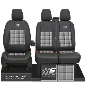 Inka Custom S-Tech Front 1+2 Tailored Leather Look Seat Covers in Tartan. Fits Ford Transit Custom 2012-2024