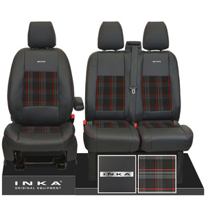 Ford Transit Custom 2012-2024 – Inka Steel Badge Front 1+2 Tailored Leather Look Seat Covers in Tartan