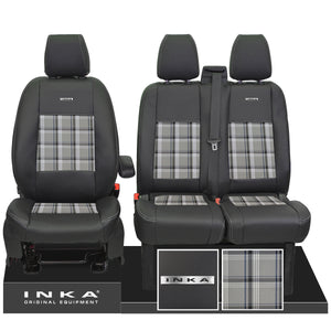 Ford Transit Custom 2012-2024 – Inka Steel Badge Front 1+2 Tailored Leather Look Seat Covers in Tartan