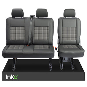 VW Transporter T5.1, T5 Rear 2+1 INKA Tailored Matt Black Leatherette Covers with GTi Tartan Centres [Choice of 7 colours]