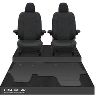 New VW Transporter T7 Panel Van INKA Front Set Tailored Waterproof Seat Covers & Tailored Rubber Mat Black MY25 Onwards