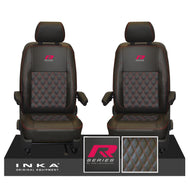 New VW Transporter T6.1, T6, T5.1 Front 1+1 Bentley Diamond Quilt Tailored Leatherette Seat Covers Black Fits Panel Van & Kombi