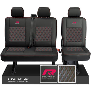 New VW Transporter T6.1, T6, T5.1 Rear 2+1 Bentley Diamond Quilt Tailored Leatherette Seat Covers Black Fits Panel Van & Kombi