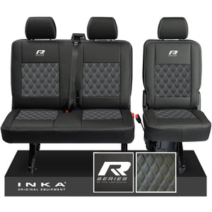 New VW Transporter T6.1, T6, T5.1 Rear 2+1 Bentley Diamond Quilt Tailored Leatherette Seat Covers Black Fits Panel Van & Kombi