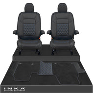 New VW Transporter T7 Panel Van INKA Front Bentley Leatherette Tailored Seat Covers & Matching Tailored Floor Mat Black MY25 Onwards
