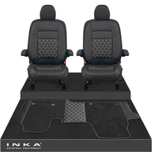 Load image into Gallery viewer, New VW Transporter T7 Panel Van INKA Front Bentley Leatherette Tailored Seat Covers &amp; Matching Tailored Floor Mat Black MY25 Onwards
