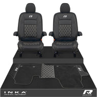 New VW Transporter T7 Panel Van INKA Front Bentley Leatherette Tailored Seat Covers & Matching Tailored Floor Mat Black MY25 Onwards