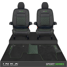 Load image into Gallery viewer, New VW Transporter T7 Panel Van INKA Front Bentley Leatherette Tailored Seat Covers &amp; Matching Tailored Floor Mat Black MY25 Onwards
