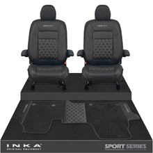 Load image into Gallery viewer, New VW Transporter T7 Panel Van INKA Front Bentley Leatherette Tailored Seat Covers &amp; Matching Tailored Floor Mat Black MY25 Onwards
