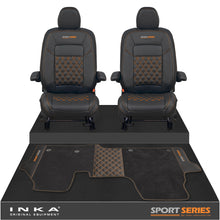 Load image into Gallery viewer, New VW Transporter T7 Panel Van INKA Front Bentley Leatherette Tailored Seat Covers &amp; Matching Tailored Floor Mat Black MY25 Onwards
