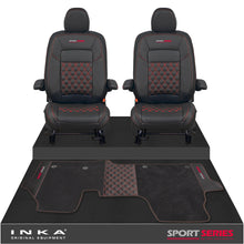Load image into Gallery viewer, New VW Transporter T7 Panel Van INKA Front Bentley Leatherette Tailored Seat Covers &amp; Matching Tailored Floor Mat Black MY25 Onwards
