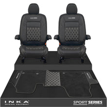 Load image into Gallery viewer, New VW Transporter T7 Panel Van INKA Front Bentley Leatherette Tailored Seat Covers &amp; Matching Tailored Floor Mat Black MY25 Onwards
