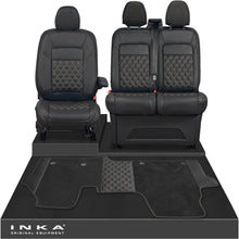 Load image into Gallery viewer, New VW Transporter T7 Panel Van INKA Front Bentley Leatherette Tailored Seat Covers &amp; Matching Tailored Floor Mat Black MY25 Onwards

