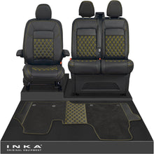 Load image into Gallery viewer, New VW Transporter T7 Panel Van INKA Front Bentley Leatherette Tailored Seat Covers &amp; Matching Tailored Floor Mat Black MY25 Onwards
