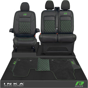New VW Transporter T7 Panel Van INKA Front Bentley Leatherette Tailored Seat Covers & Matching Tailored Floor Mat Black MY25 Onwards