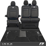 New VW Transporter T7 Panel Van INKA Front Bentley Leatherette Tailored Seat Covers & Matching Tailored Floor Mat Black MY25 Onwards
