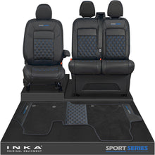 Load image into Gallery viewer, New VW Transporter T7 Panel Van INKA Front Bentley Leatherette Tailored Seat Covers &amp; Matching Tailored Floor Mat Black MY25 Onwards
