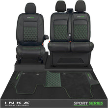 Load image into Gallery viewer, New VW Transporter T7 Panel Van INKA Front Bentley Leatherette Tailored Seat Covers &amp; Matching Tailored Floor Mat Black MY25 Onwards
