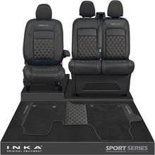 Load image into Gallery viewer, New VW Transporter T7 Panel Van INKA Front Bentley Leatherette Tailored Seat Covers &amp; Matching Tailored Floor Mat Black MY25 Onwards
