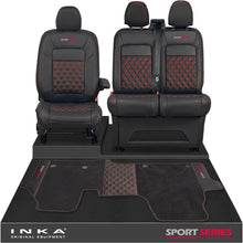 Load image into Gallery viewer, New VW Transporter T7 Panel Van INKA Front Bentley Leatherette Tailored Seat Covers &amp; Matching Tailored Floor Mat Black MY25 Onwards

